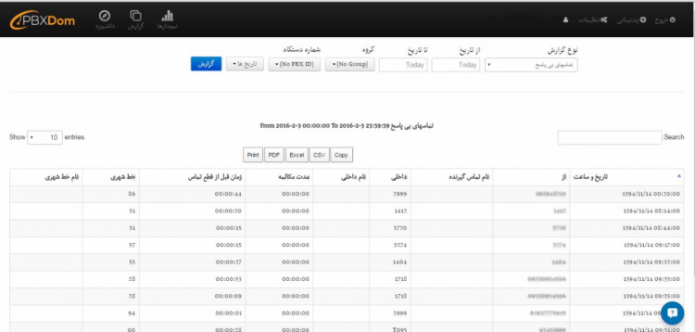 گزارش تماس های بی پاسخ در گزارشگیری از سانترال یا کال سنتر هر برندی